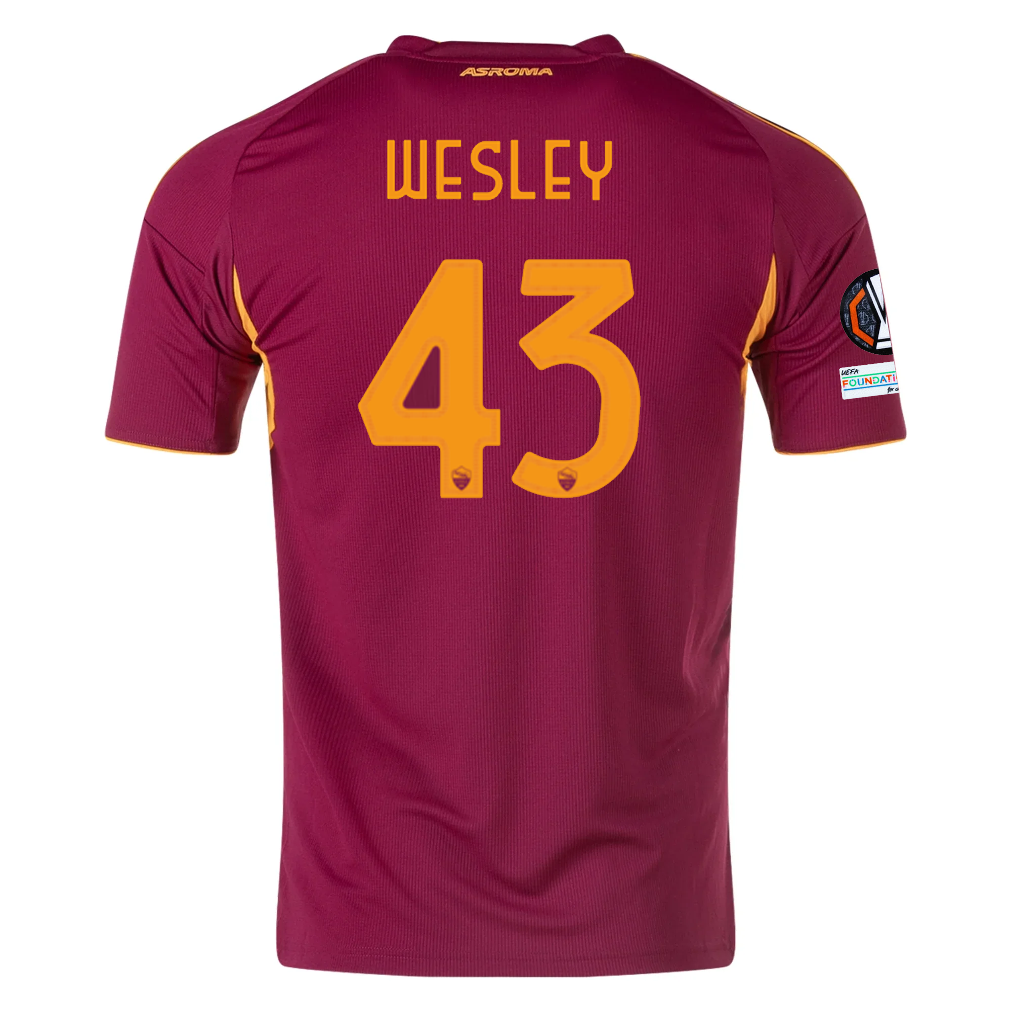 adidas Men's Roma Wesley França Home Jersey w/ Europa League Patches 25/26 (Burgundy)