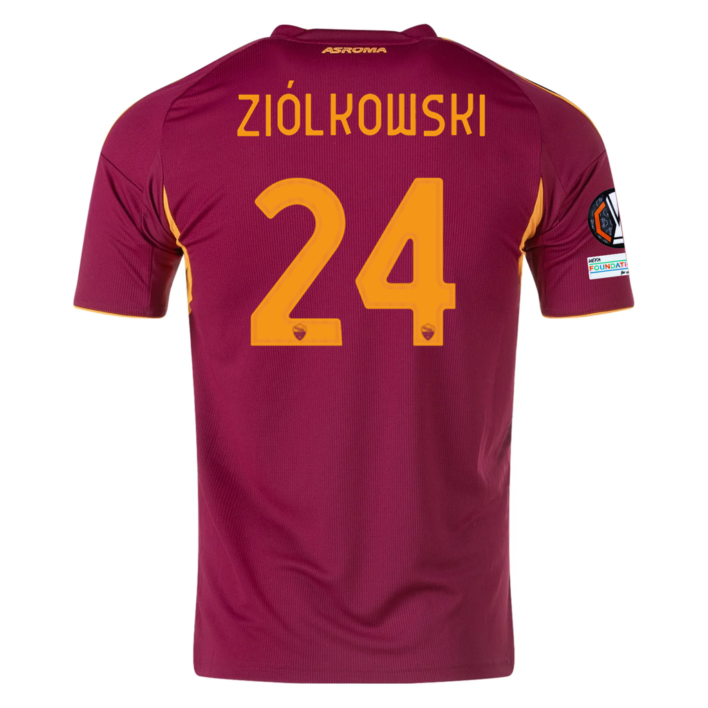 adidas Men's Roma Jan Ziółkowski Home Jersey w/ Europa League Patches 25/26 (Burgundy)