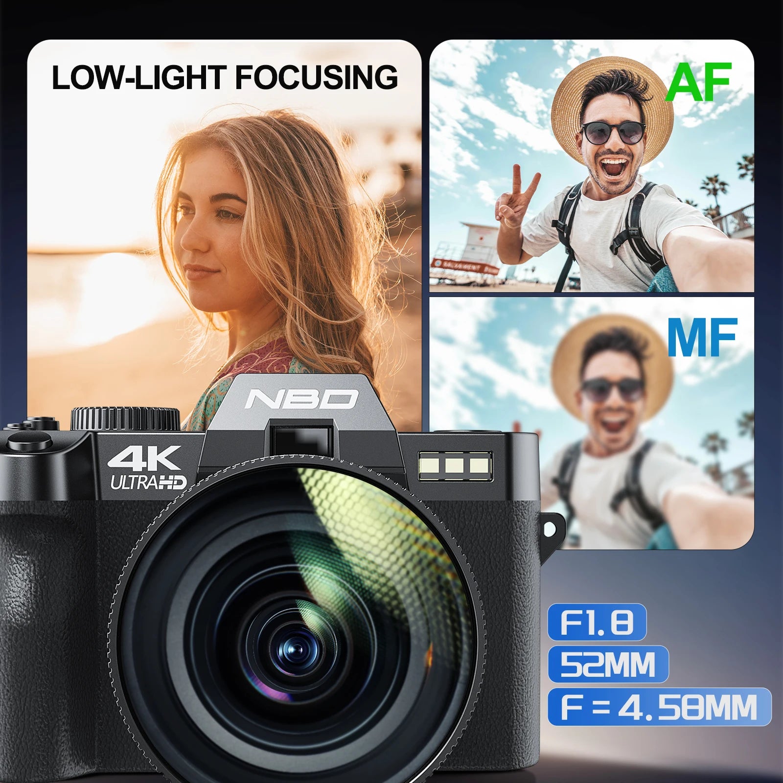 4K&48MP Digital Camera Vlogging Camera NBD S100F WiFi Autofocus Flip Screen Compact Camera 16X Zoom Portable Travel Camera for Beginners YouTube Pink Gift