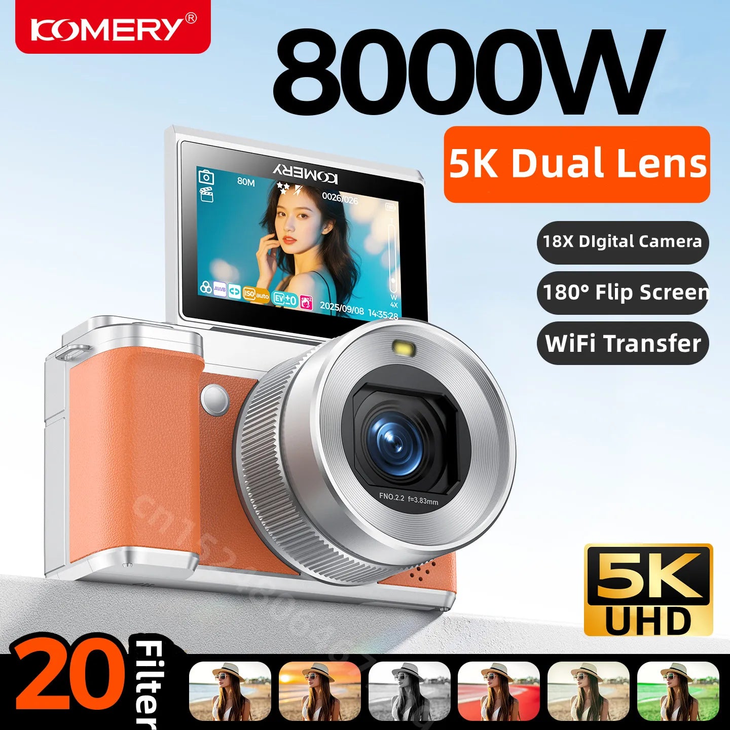 18X 80MP Digital Camera Flip Screen Front Rear Dual Lens Selfie Vlog Camcorder 4K Camera For Livestream Wide Angle Macro Lens