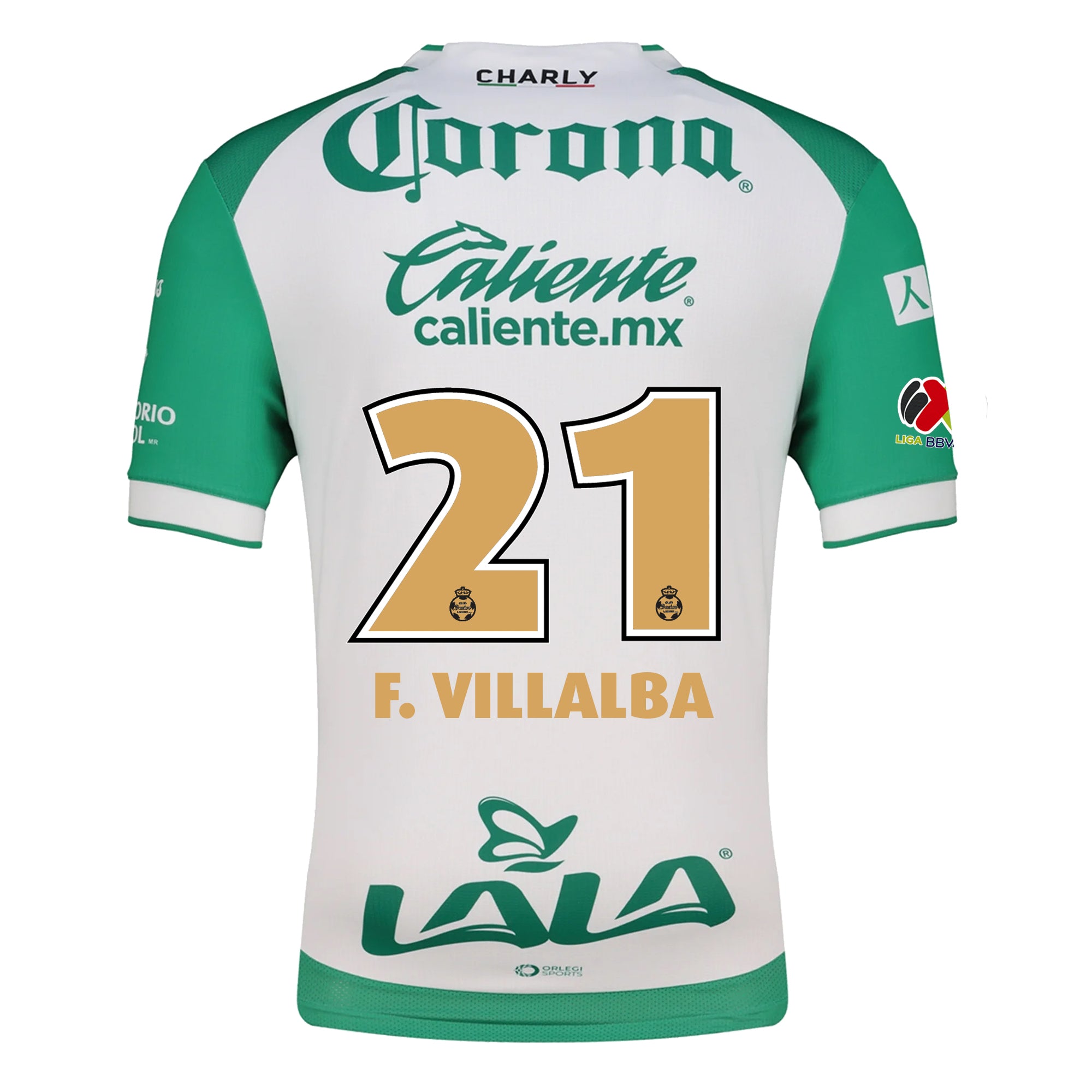 Charly Fran Villalba Men's Santos Laguna Home Jersey 25/26 w/ BBVA MX Patches (Green/White)
