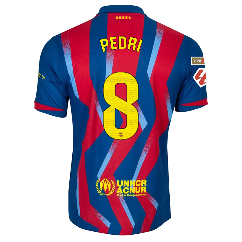 Nike Men's FC Barcelona Pedri 4th Jersey 25/26 w/ La Liga Patches (Blue/Red/Yellow)