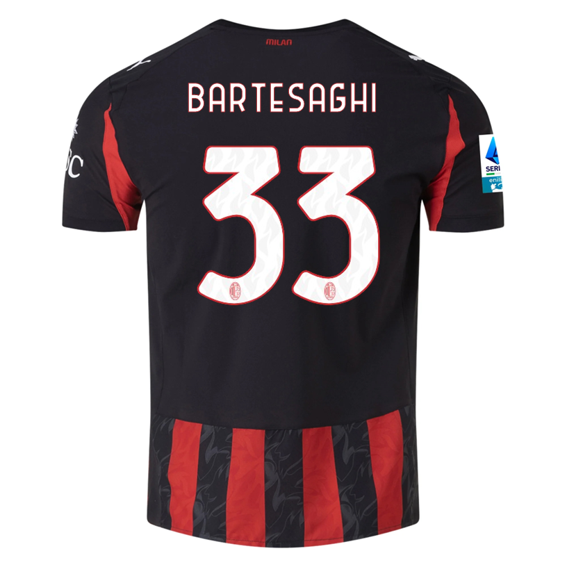 Puma Bartesaghi Men's AC Milan Authentic Home Jersey 25/26 w/ Seria A Patch (Red/Black)