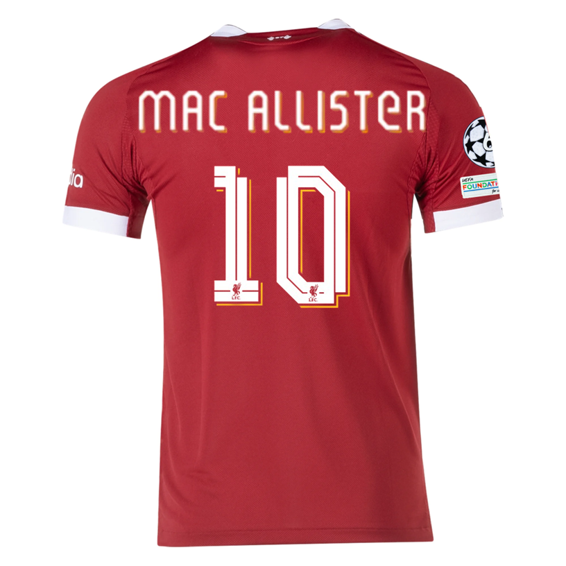 adidas Men's Liverpool Mac Allister Home Jersey 25/26 w/ Champions League Patches (Strawberry Red)