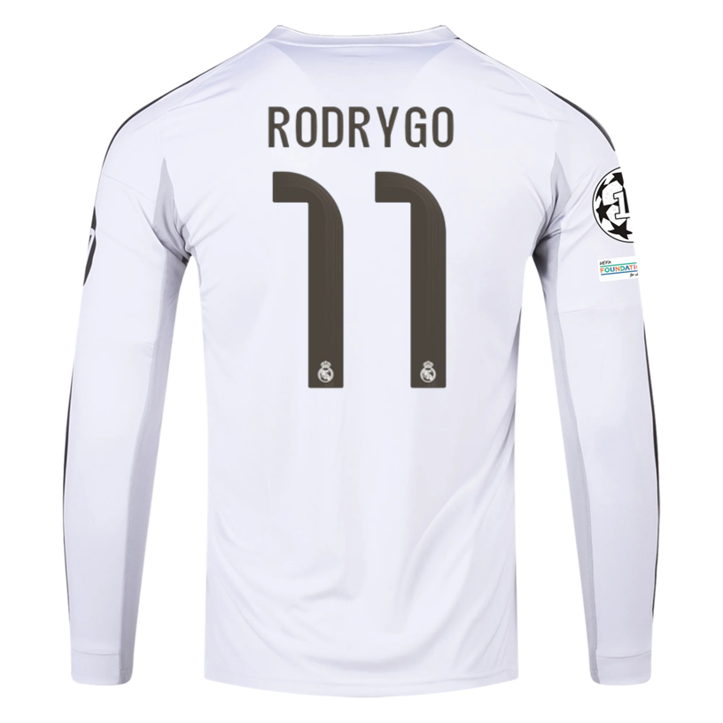 adidas Real Madrid Rodrygo Long Sleeve Home Jersey w/ Intercontinental + Champions League Patches 25/26 (White)