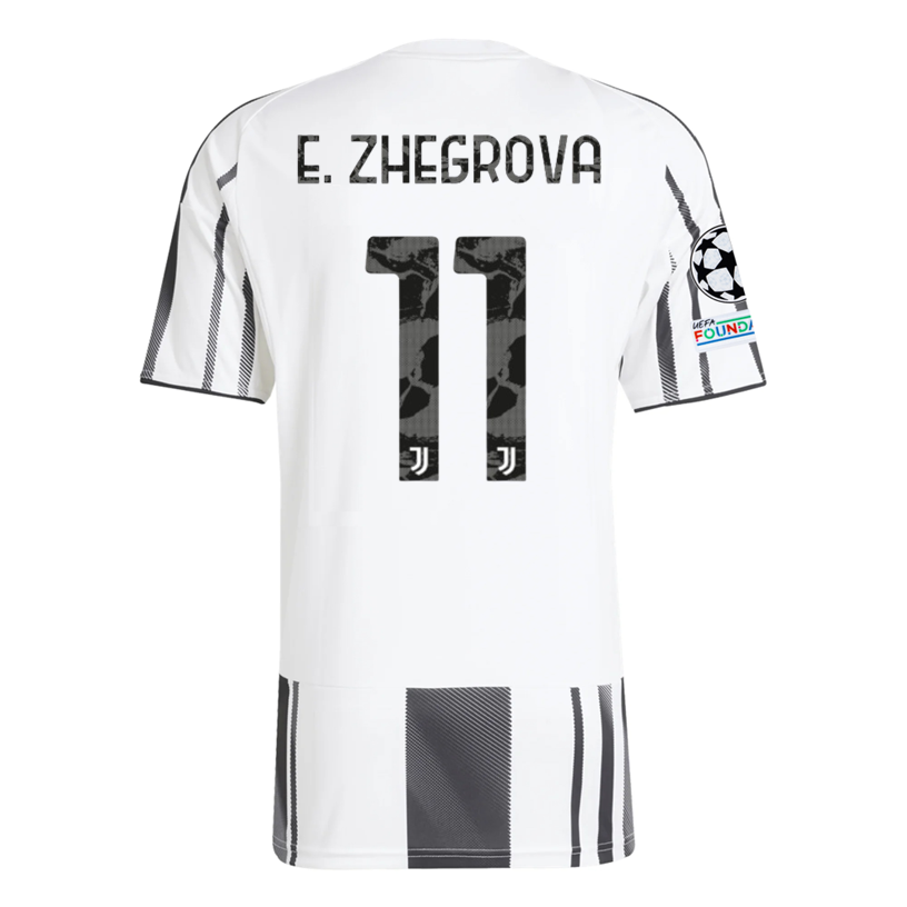 adidas Juventus E. Zhegrova Home Jersey w/ Champions League Patches 25/26 (White/Black/Pink)