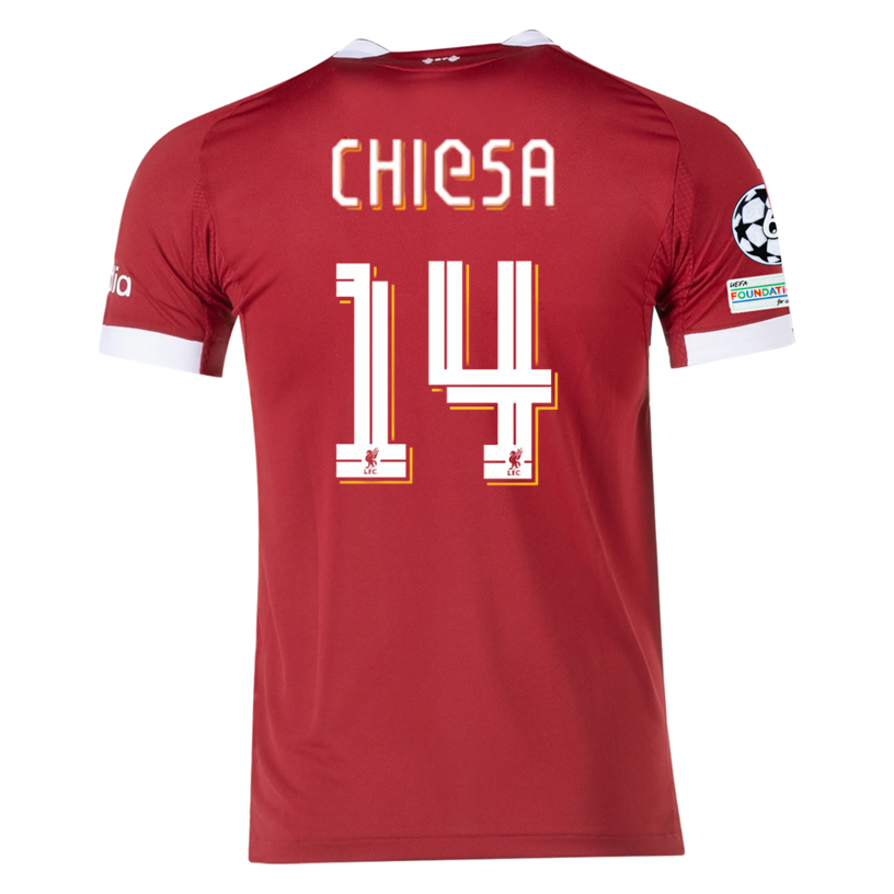 adidas Men's Liverpool Chiesa Home Jersey 25/26 w/ Champions League Patches (Strawberry Red)