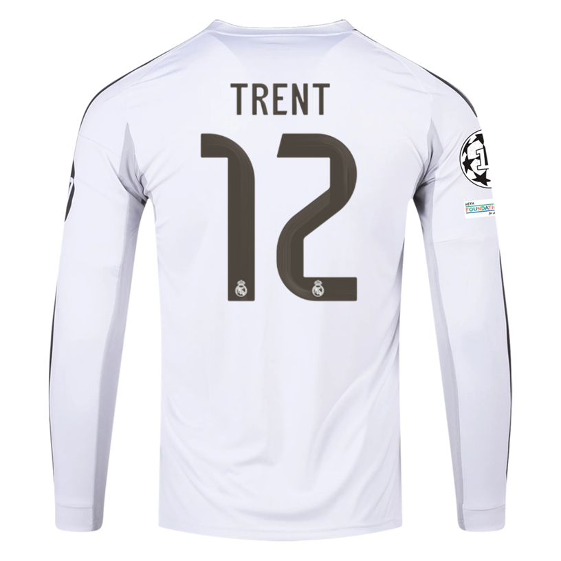 adidas Real Madrid Trent Long Sleeve Home Jersey w/ Champions League Patches 25/26 (White)