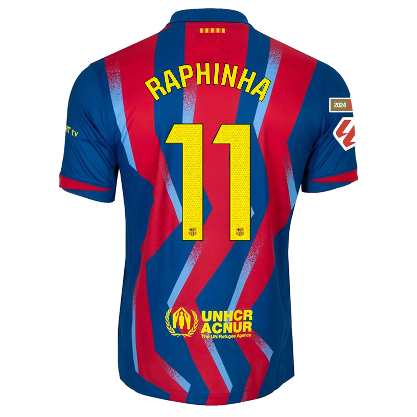 Nike Men's FC Barcelona Raphinha 4th Jersey 25/26 w/ La Liga Patches (Blue/Red/Yellow)