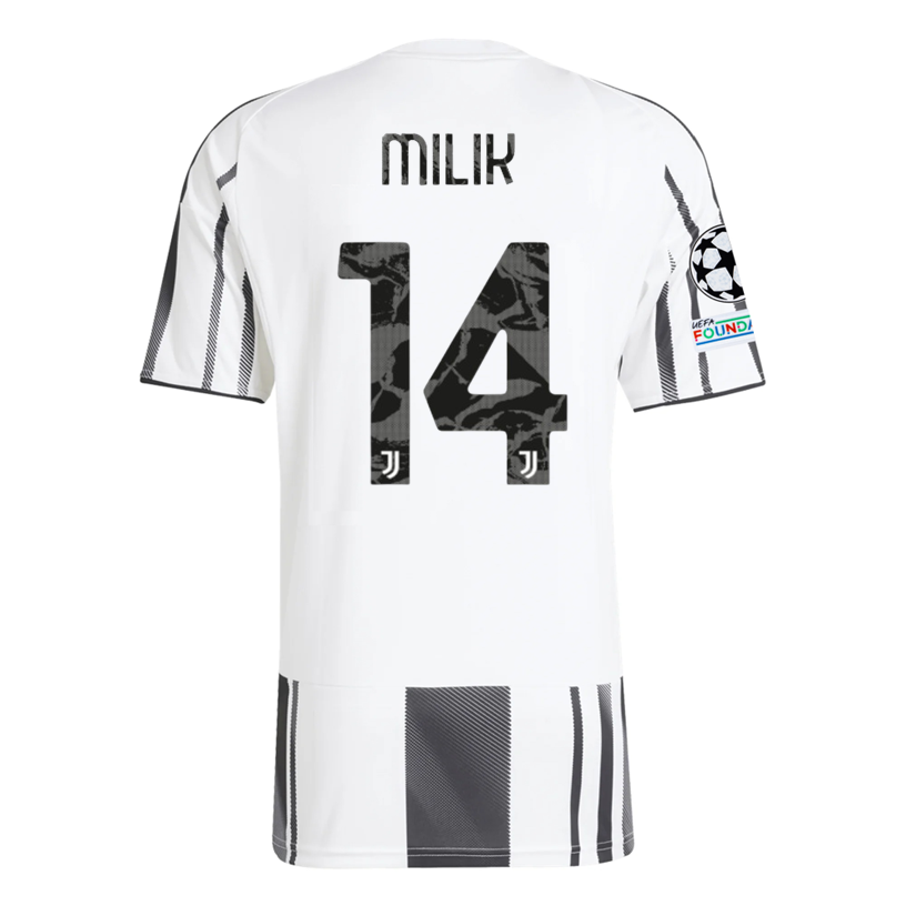 adidas Juventus Milik Home Jersey w/ Champions League Patches 25/26 (White/Black/Pink)