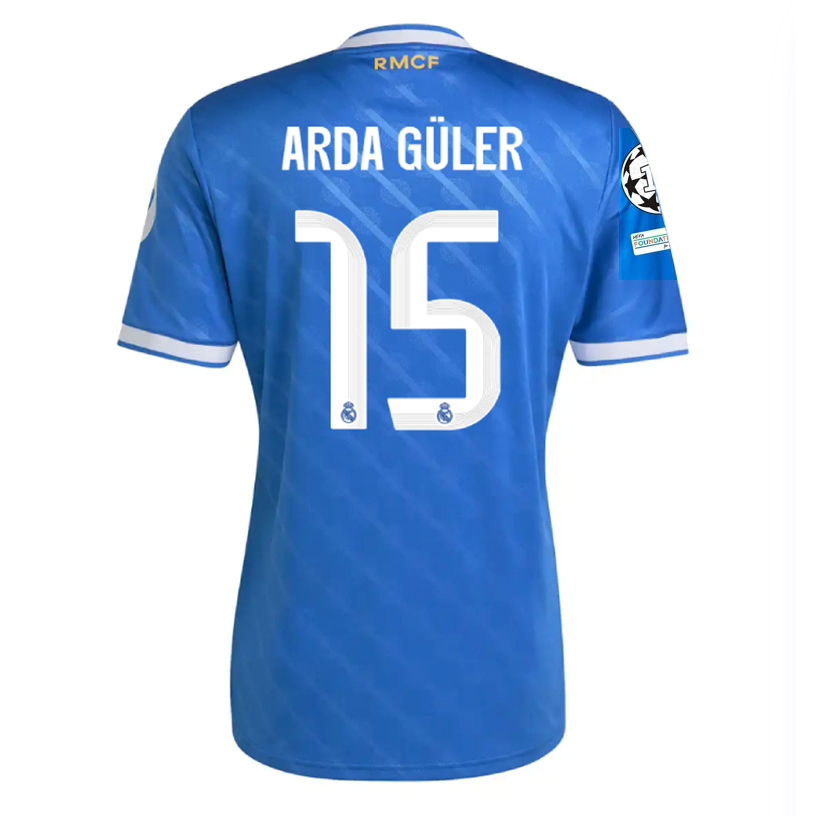 adidas Arda Guler Men's Real Madrid Third Jersey 25/26 w/ Champions League Patches (Blue/White)
