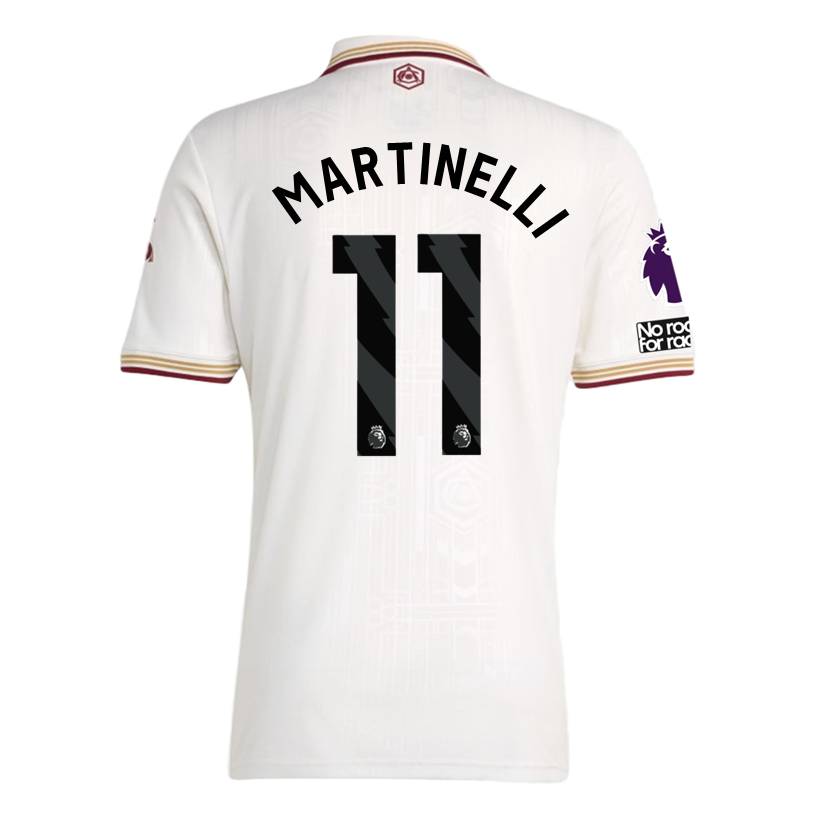 adidas Martinelli Men's Arsenal FC Third Jersey 25/26 w/ NRFR + EPL Patches (White/Burgundy)
