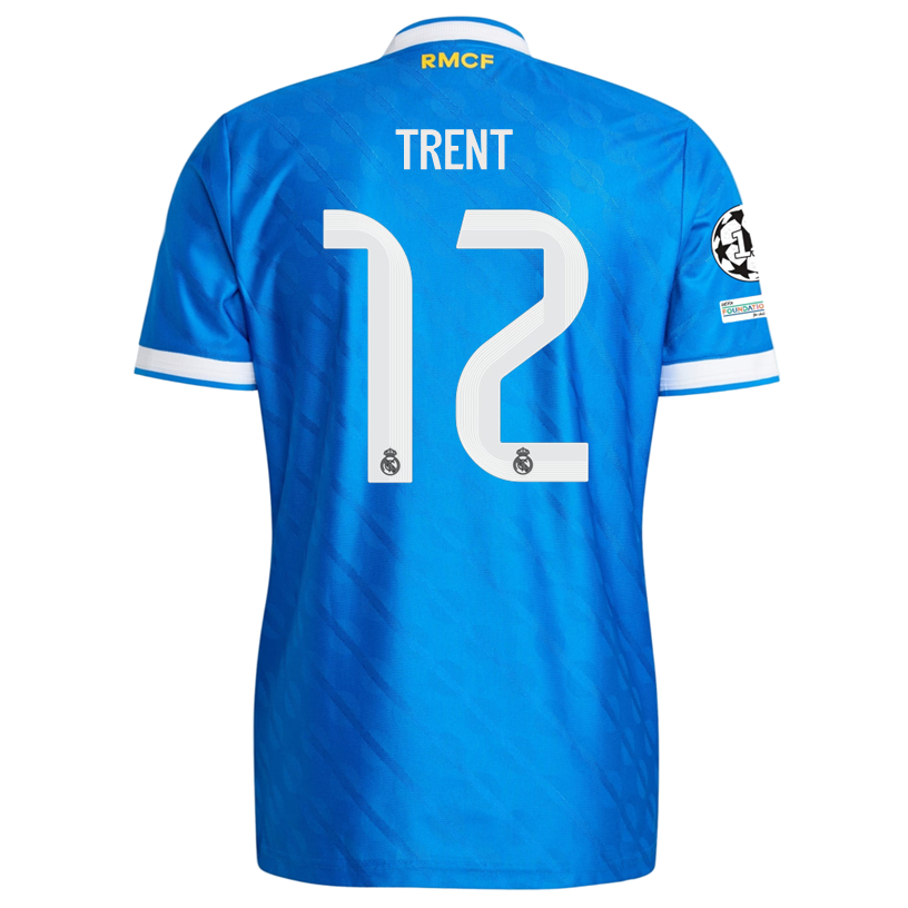 adidas Men's Trent Real Madrid 25/26 Authentic Third Jersey w/ Champions League Patches (Blue)