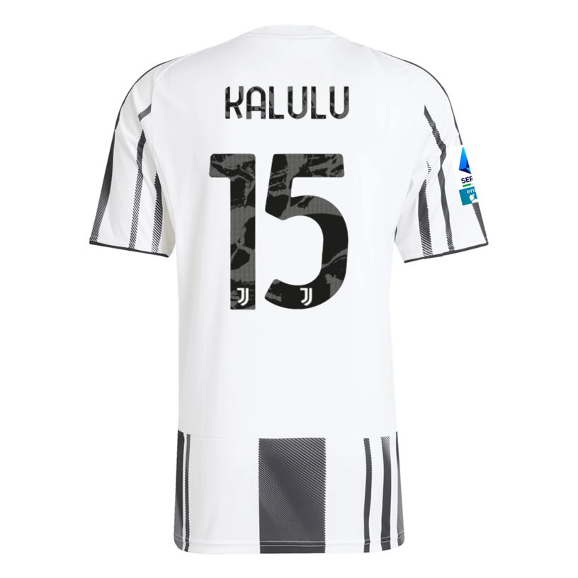 adidas Men's Juventus Kalulu Home Jersey w/ Serie A Patch 25/26 (White/Black/Pink)