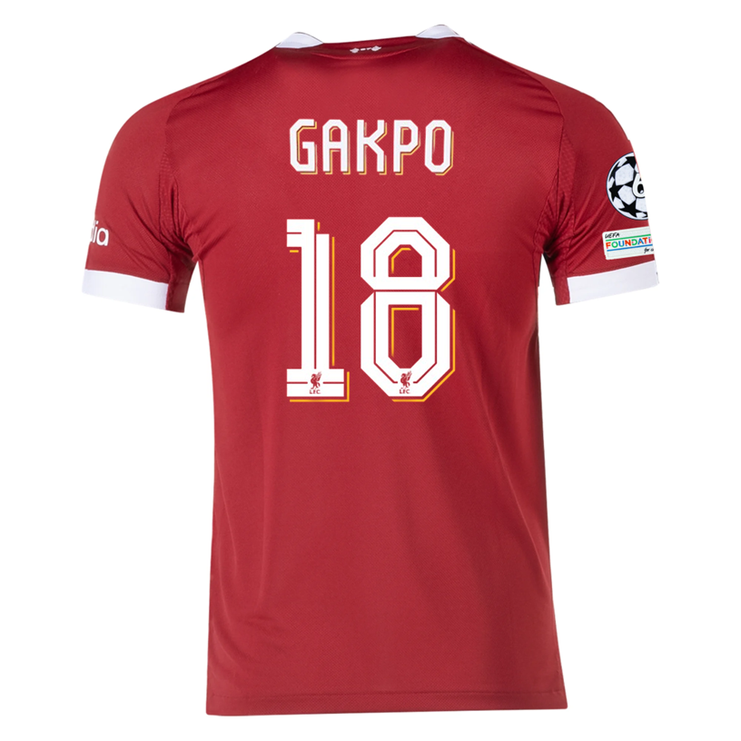 adidas Men's Liverpool Gakpo Home Jersey 25/26 w/ Champions League Patches (Strawberry Red)