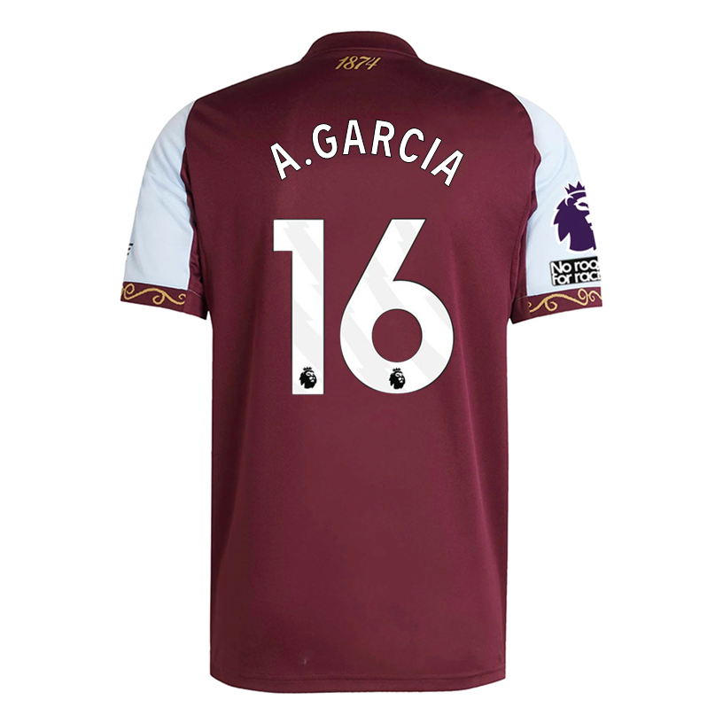 adidas A. Garcia Men's Aston Villa Home Jersey 25/26 w/ NRFR + EPL Patches (Maroon/Blue)