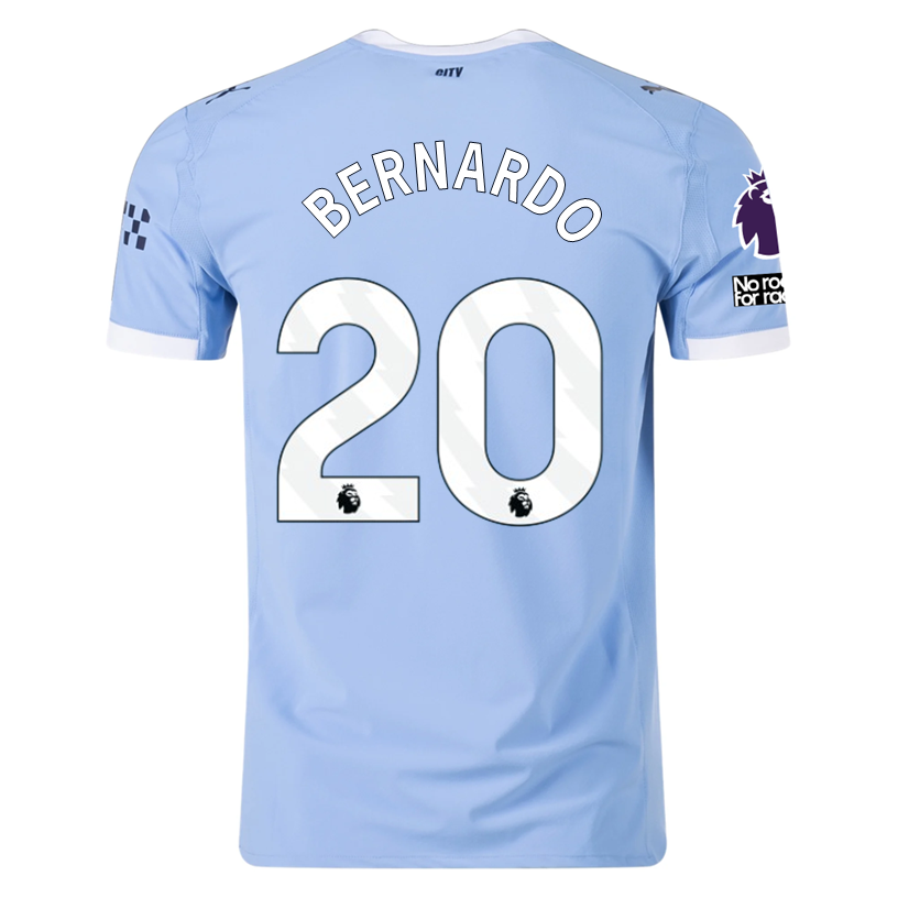 Puma Manchester City Authentic Bernardo Home Jersey w/ EPL + No Room For Racism Patches 25/26 (Team Light Blue/White)