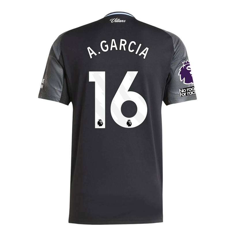 adidas A. Garcia Men's Aston Villa 25/26 Away Jersey w/ EPL + NRFR Patches (Black/Global Blue)