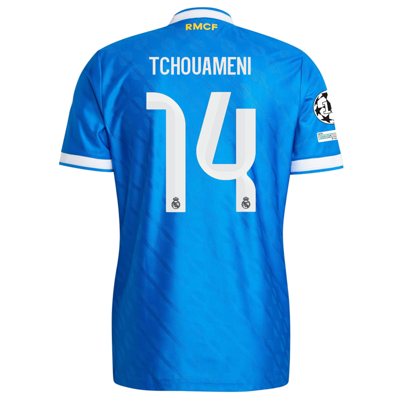 adidas Men's Tchouameni Real Madrid 25/26 Authentic Third Jersey w/ Champions League Patches (Blue)