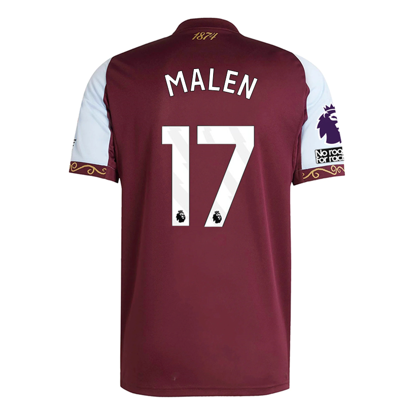 adidas Malen Men's Aston Villa Home Jersey 25/26 w/ NRFR + EPL Patches (Maroon/Blue)