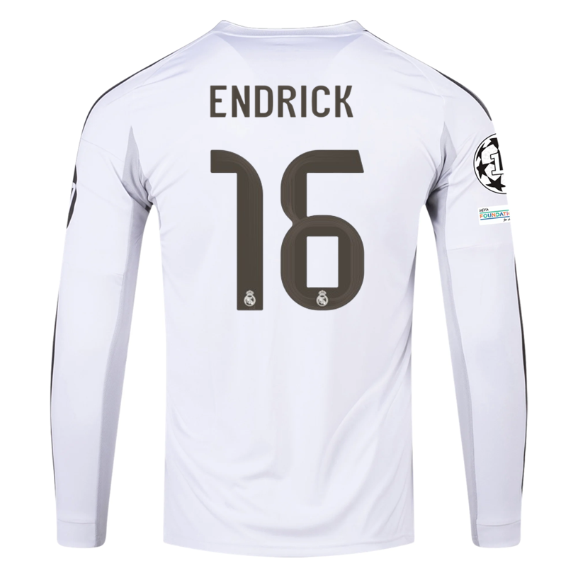 adidas Real Madrid Endrick Long Sleeve Home Jersey w/ Intercontinental + Champions League Patches 25/26 (White)