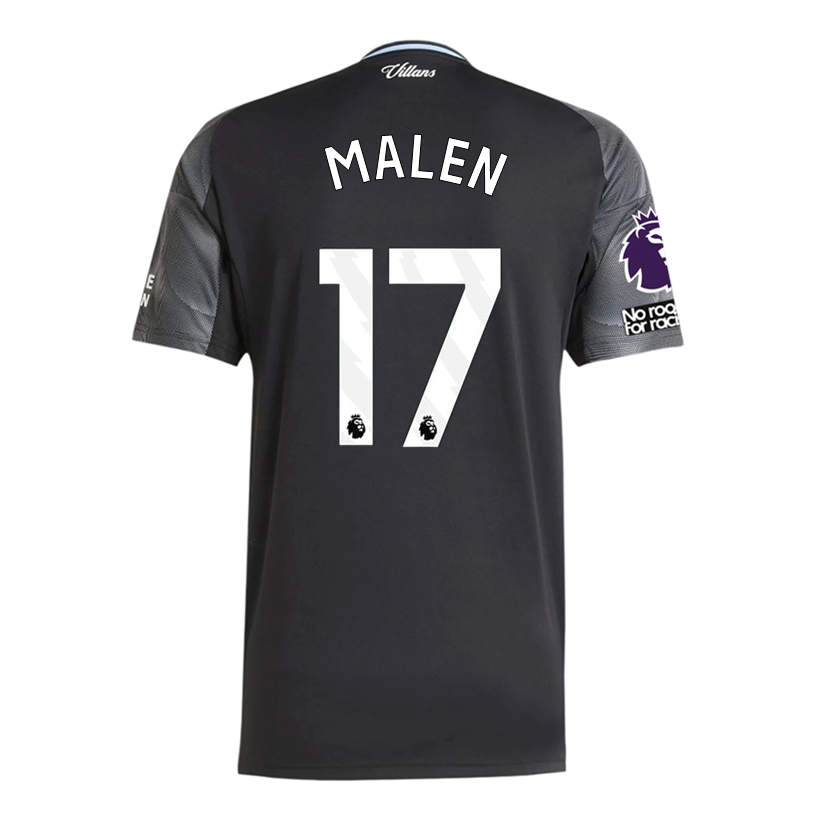 adidas Malen Men's Aston Villa 25/26 Away Jersey w/ EPL + NRFR Patches (Black/Global Blue)