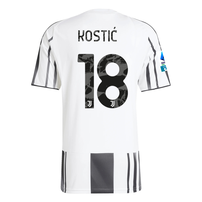 adidas Men's Juventus Kostic Home Jersey w/ Serie A Patch 25/26 (White/Black/Pink)