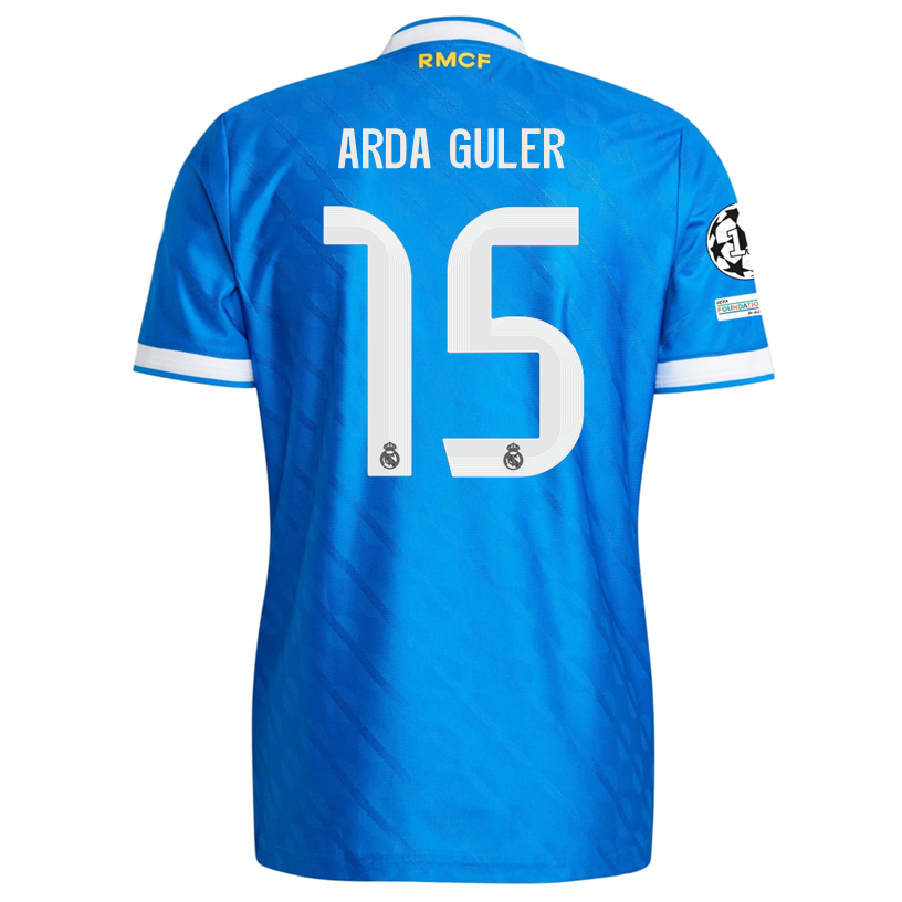 adidas Men's Arda Guler Real Madrid 25/26 Authentic Third Jersey w/ Champions League Patches (Blue)