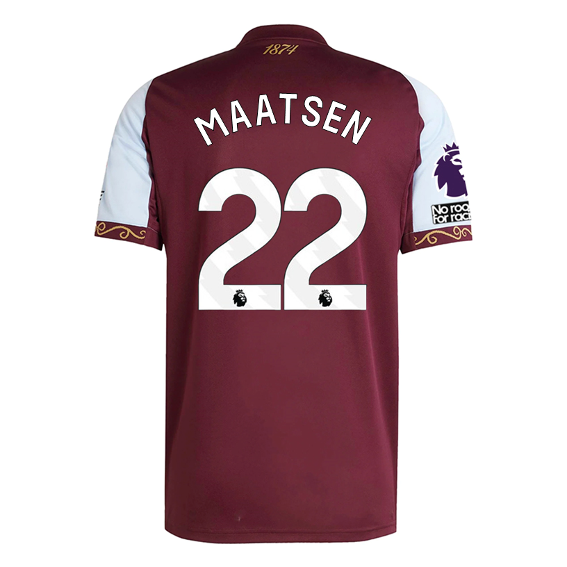 adidas Maatsen Men's Aston Villa Home Jersey 25/26 w/ NRFR + EPL Patches (Maroon/Blue)
