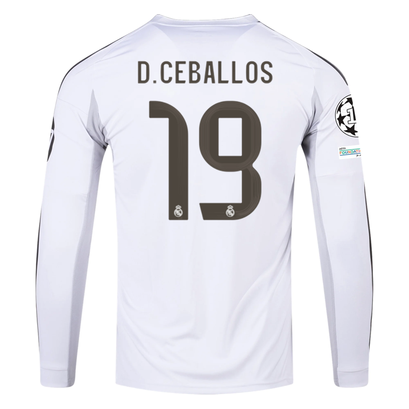 adidas Real Madrid D. Ceballos Long Sleeve Home Jersey w/ Intercontinental + Champions League Patches 25/26 (White)