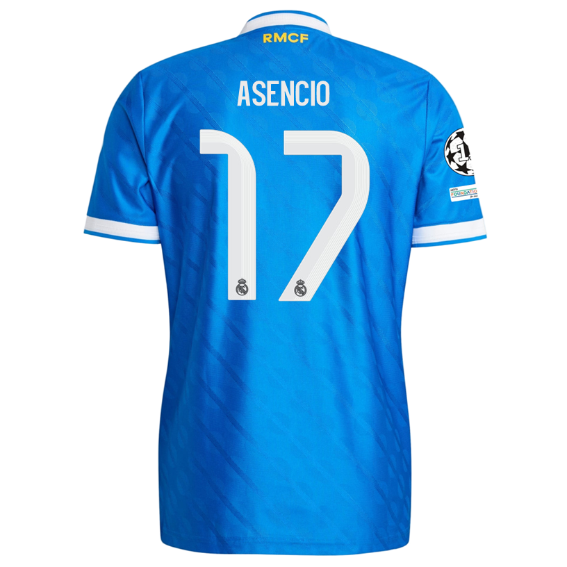 adidas Men's Asencio Real Madrid 25/26 Authentic Third Jersey w/ Champions League Patches (Blue)