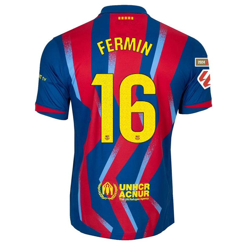 Nike Men's FC Barcelona Fermin 4th Jersey 25/26 w/ La Liga Patches (Blue/Red/Yellow)