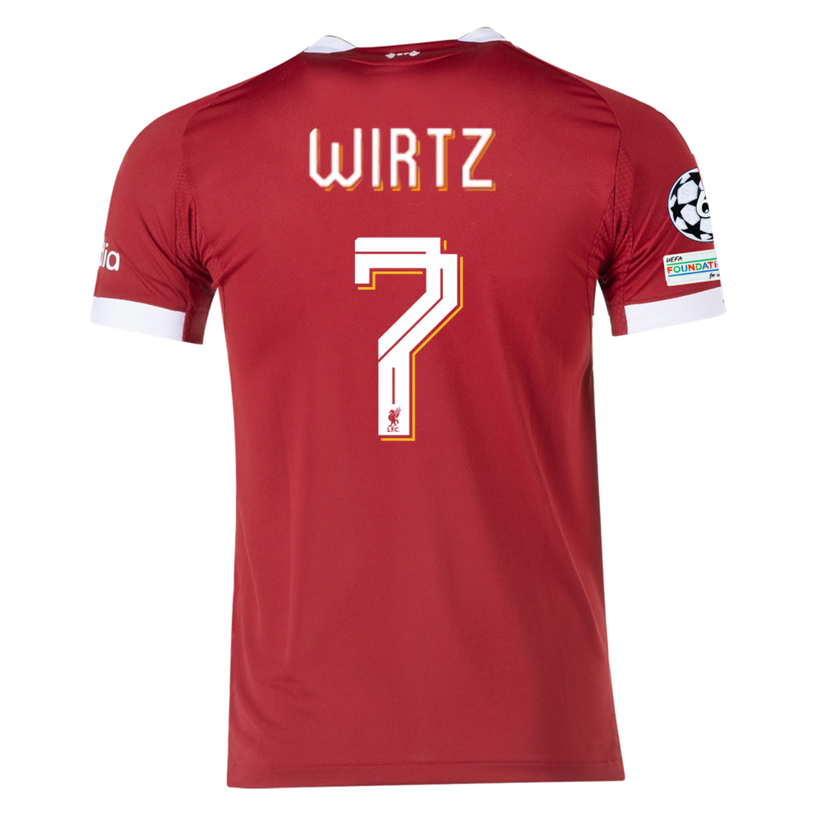adidas Men's Liverpool FC Authentic Wirtz Home Jersey 25/26 w/ Champions League Patches (Strawberry Red)