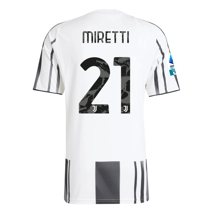 adidas Men's Juventus Miretti Home Jersey w/ Serie A Patch 25/26 (White/Black/Pink)