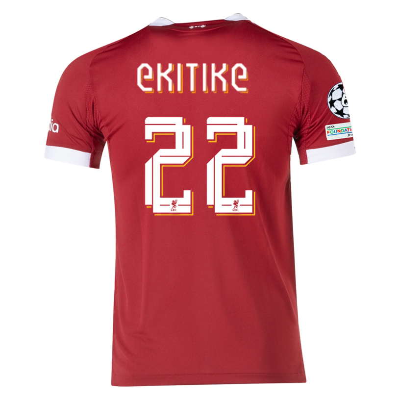 adidas Men's Liverpool FC Authentic Ekitike Home Jersey 25/26 w/ Champions League Patches (Strawberry Red)