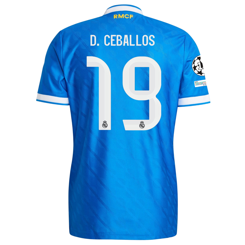 adidas Men's D. Ceballos Real Madrid 25/26 Authentic Third Jersey w/ Champions League Patches (Blue)