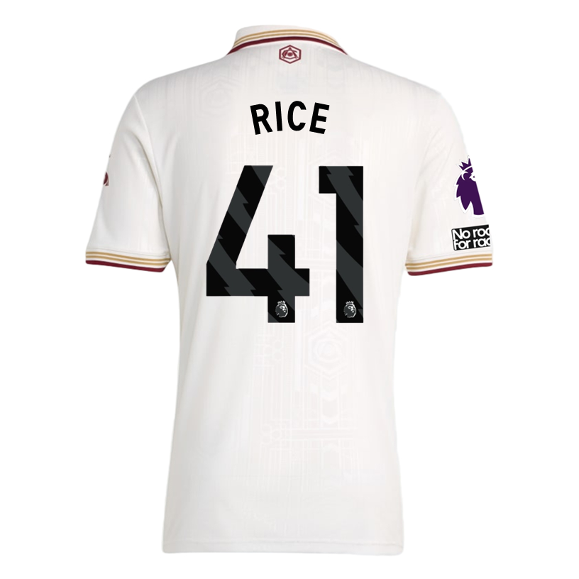 adidas Rice Men's Arsenal FC Third Jersey 25/26 w/ NRFR + EPL Patches (White/Burgundy)