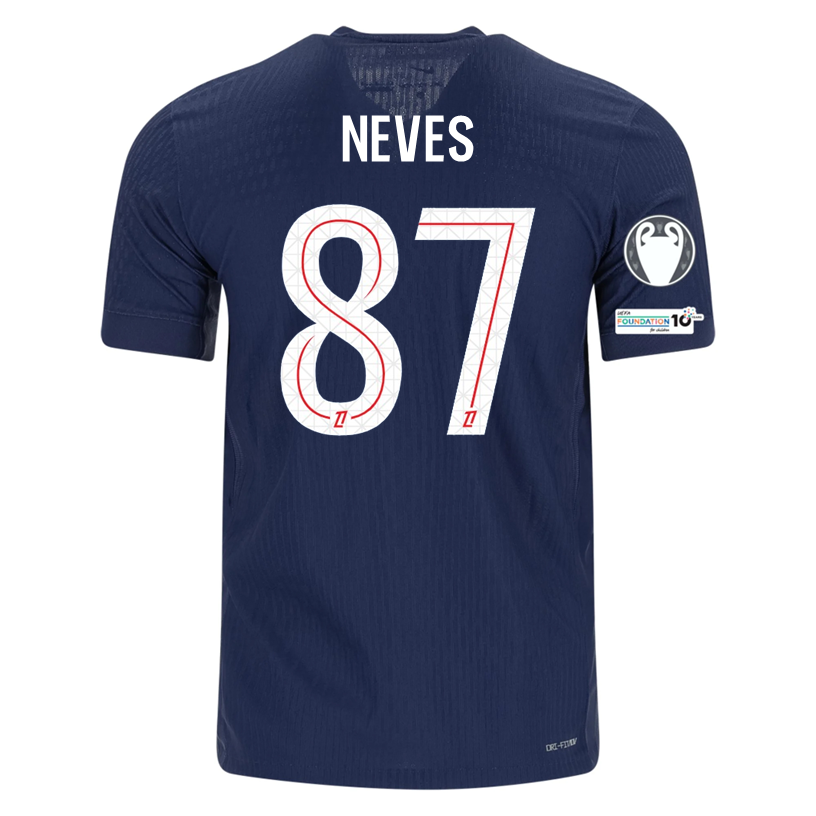 Nike Men's Neves Paris Saint-Germain Authentic Home Jersey 25/26 w/ Champions League Patches (Navy)