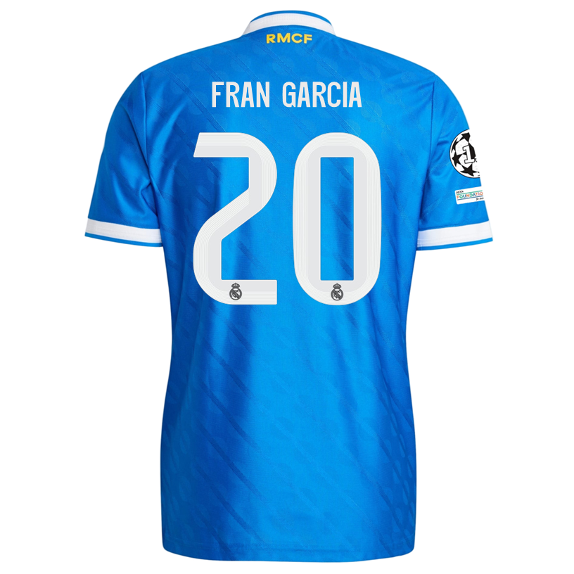 adidas Men's Fran Garcia  Real Madrid 25/26 Authentic Third Jersey w/ Champions League Patches (Blue)