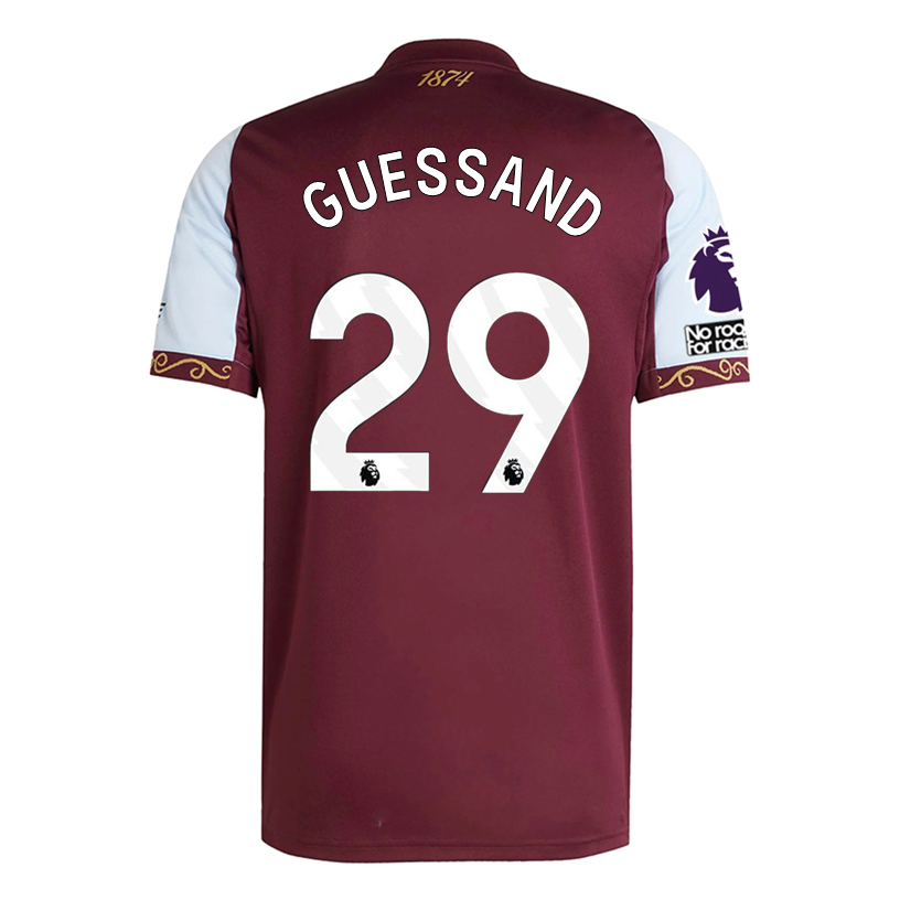 adidas Guessand Men's Aston Villa Home Jersey 25/26 w/ NRFR + EPL Patches (Maroon/Blue)