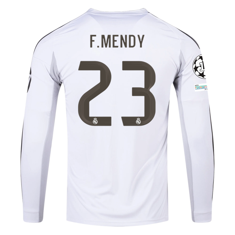 adidas Real Madrid F. Mendy Long Sleeve Home Jersey w/ Champions League Patches 25/26 (White)