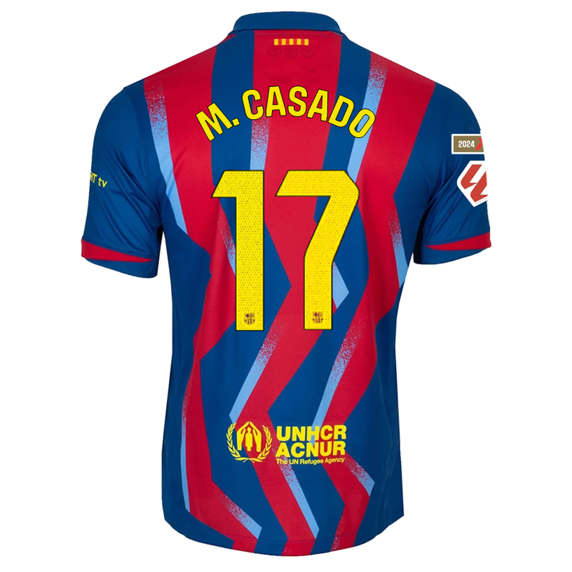 Nike Men's FC Barcelona M. Casado 4th Jersey 25/26 w/ La Liga Patches (Blue/Red/Yellow)