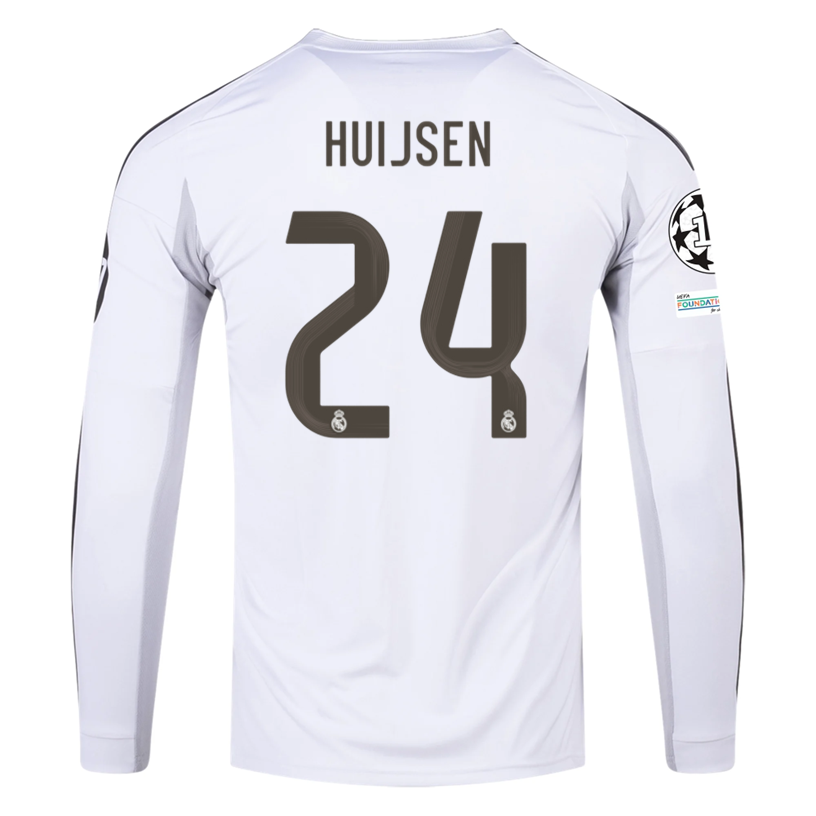 adidas Real Madrid Huijsen Long Sleeve Home Jersey w/ Intercontinental + Champions League Patches 25/26 (White)