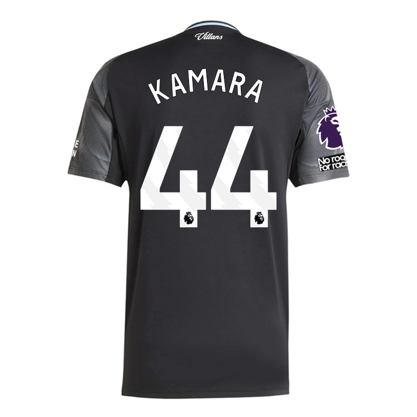 adidas Kamara Men's Aston Villa 25/26 Away Jersey w/ EPL + NRFR Patches (Black/Global Blue)