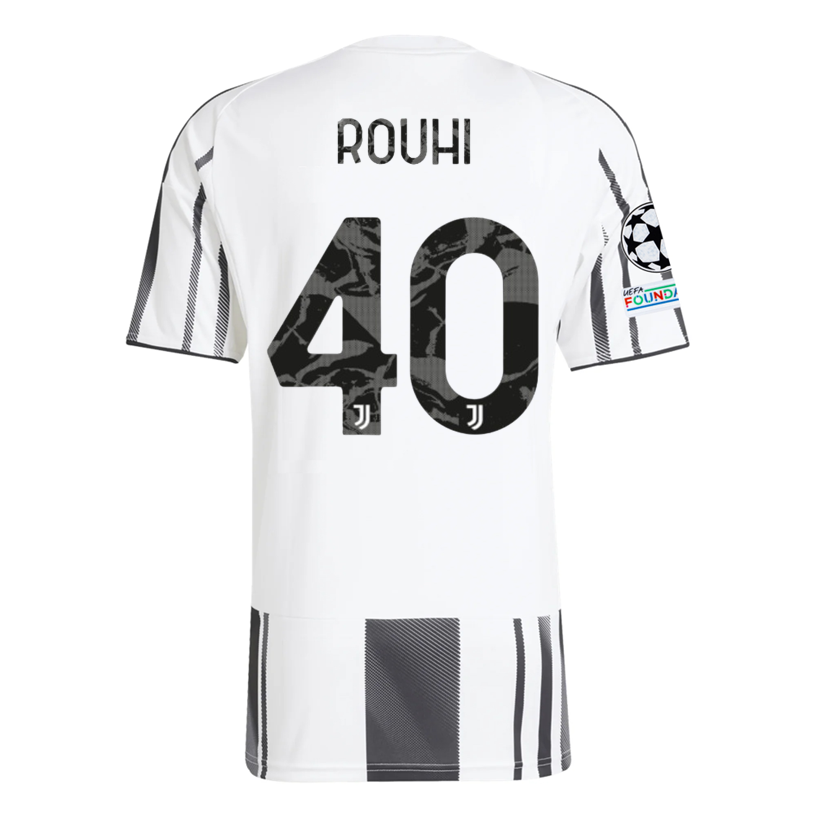 adidas Juventus Rouhi Home Jersey w/ Champions League Patches 25/26 (White/Black/Pink)