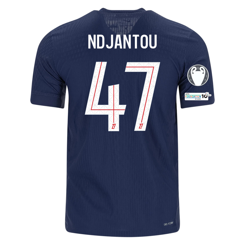 Nike Men's Ndjantou Paris Saint-Germain Authentic Home Jersey 25/26 w/ Champions League Patches (Navy)