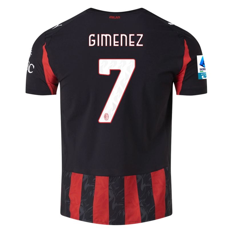 Puma Gimenez Men's AC Milan Authentic Home Jersey 25/26 w/ Seria A Patch (Red/Black)
