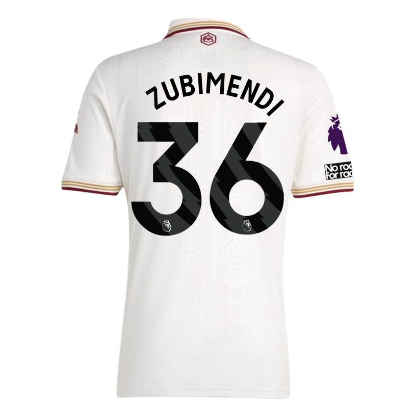 adidas Zubimendi Men's Arsenal FC Third Jersey 25/26 w/ NRFR + EPL Patches (White/Burgundy)
