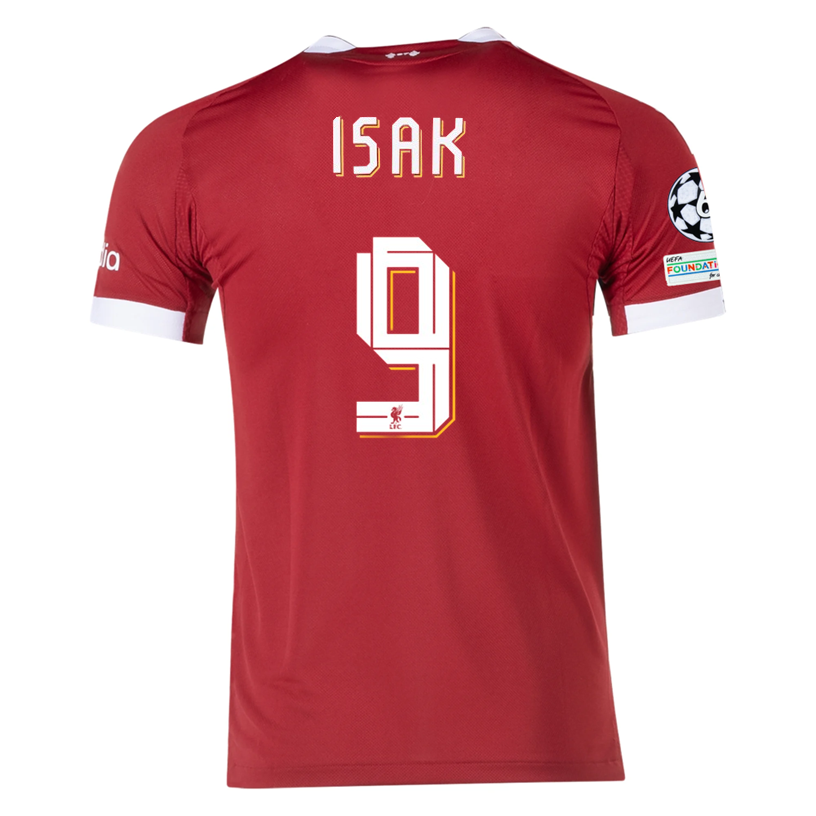 adidas Men's Liverpool FC Authentic Isak Home Jersey 25/26 w/ Champions League Patches (Strawberry Red)