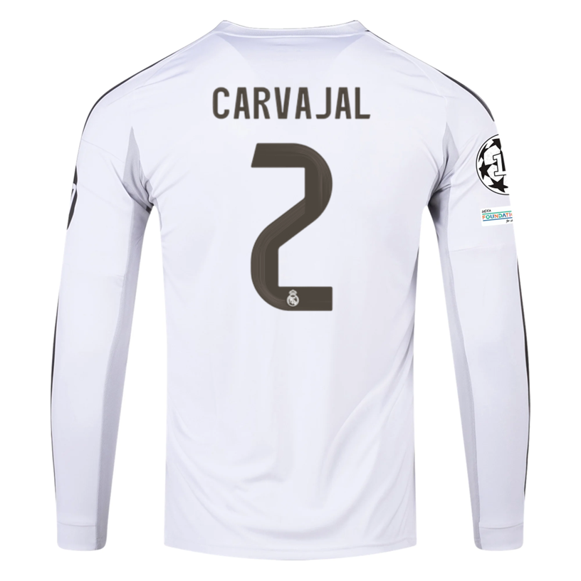 adidas Real Madrid Carvajal Long Sleeve Home Jersey w/ Intercontinental + Champions League Patches 25/26 (White)